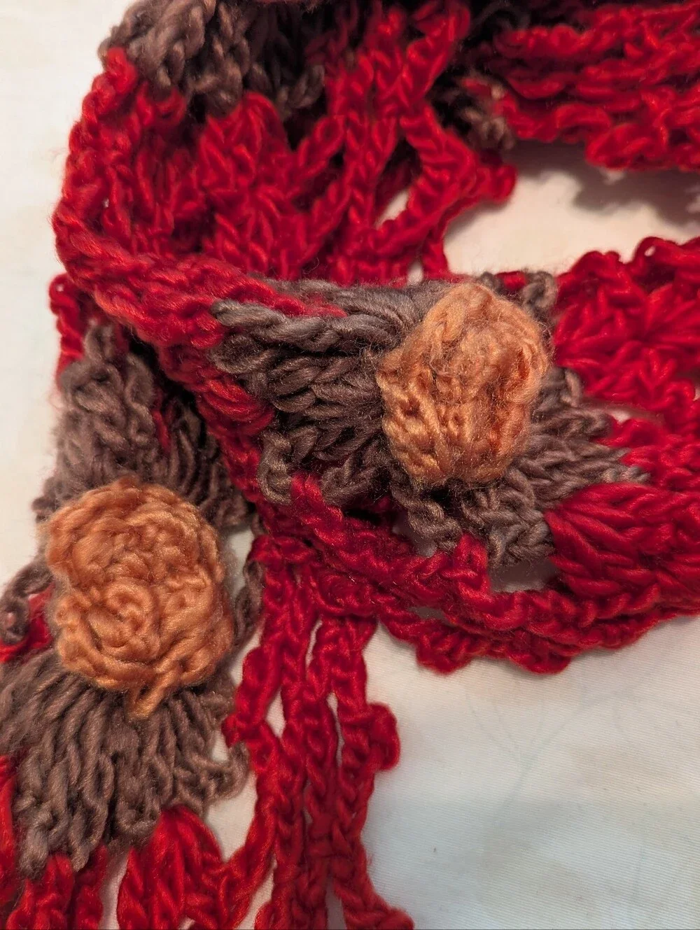 Beautiful Handmade red and brown crocheted scarf